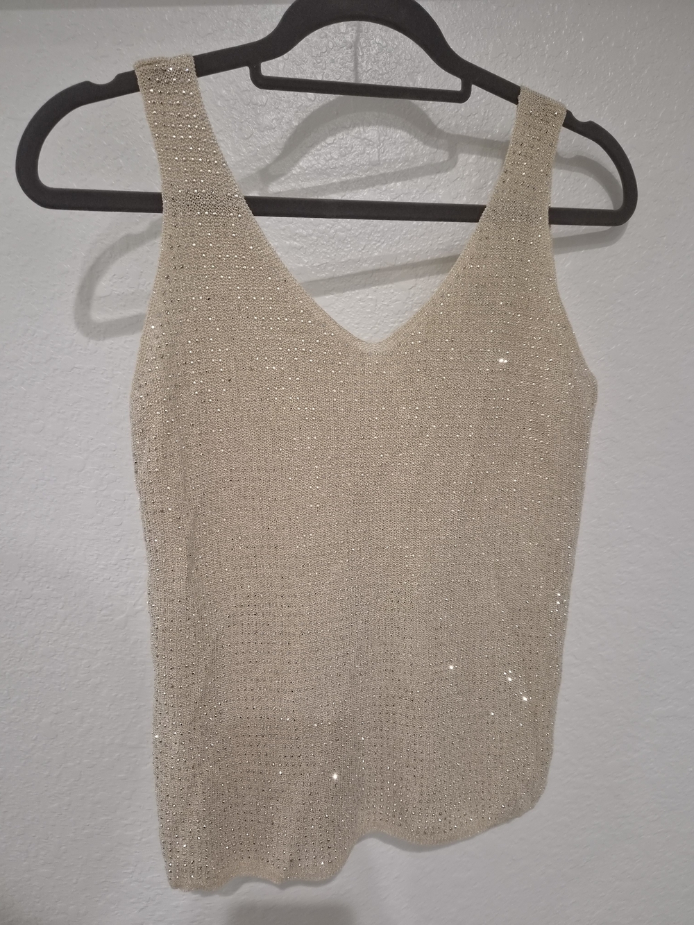 Sleeveless Knit Sequin Tank Top - Cream
